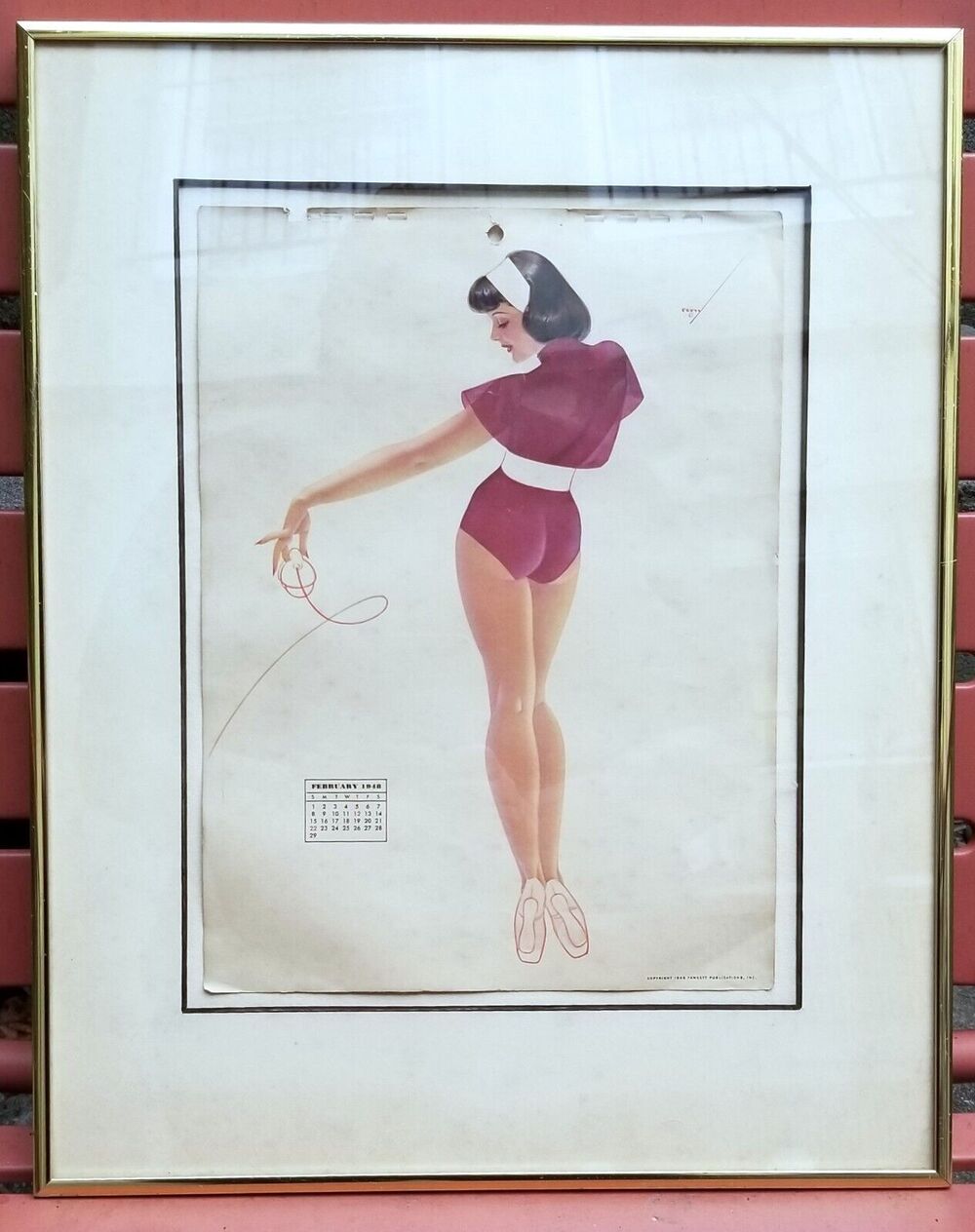 Vintage Fawcett George Petty Pinup Framed February 1948 Esquire Calendar Page